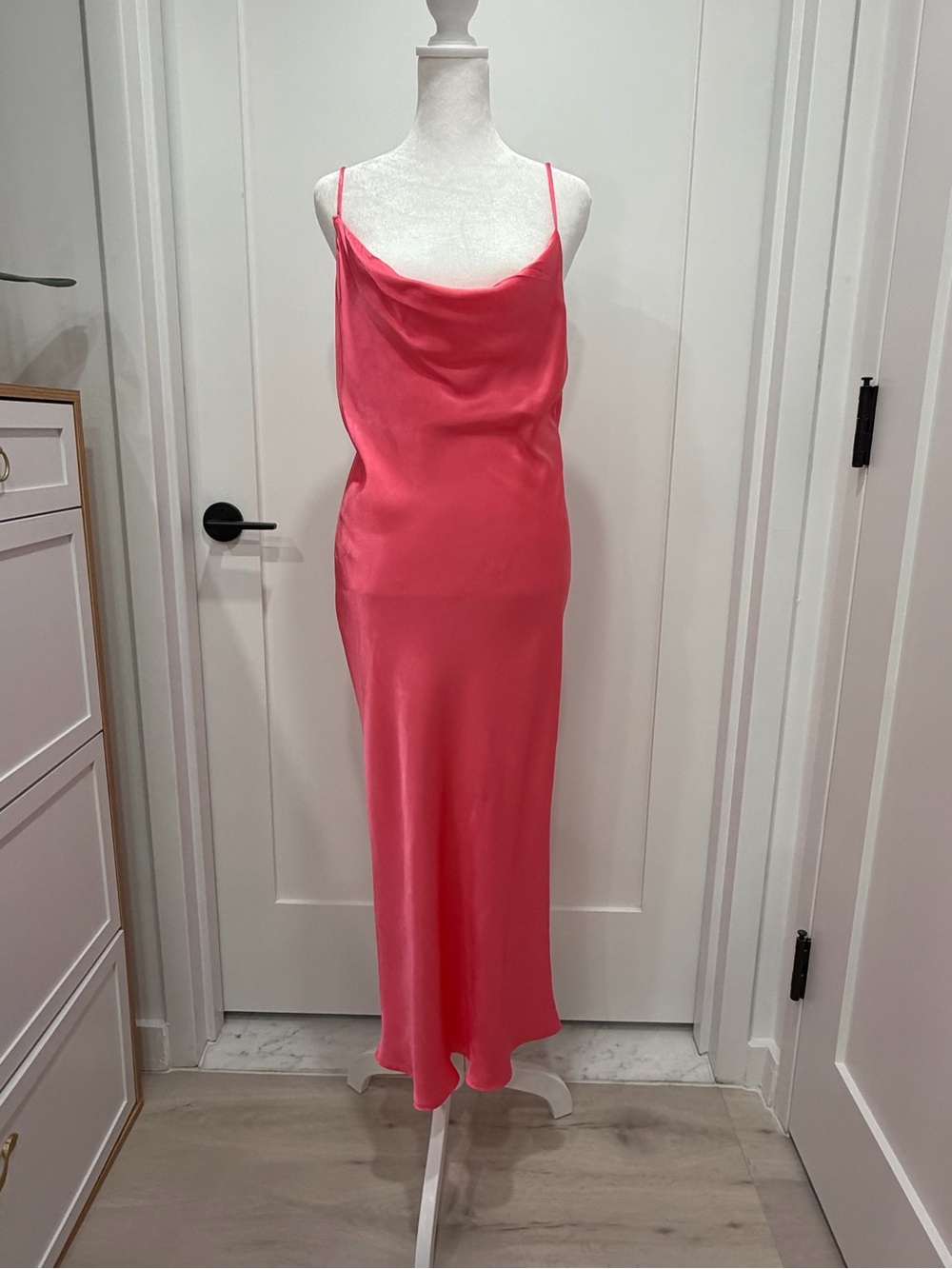 Zara Pink Satin Slip Dress with Cowl Neck